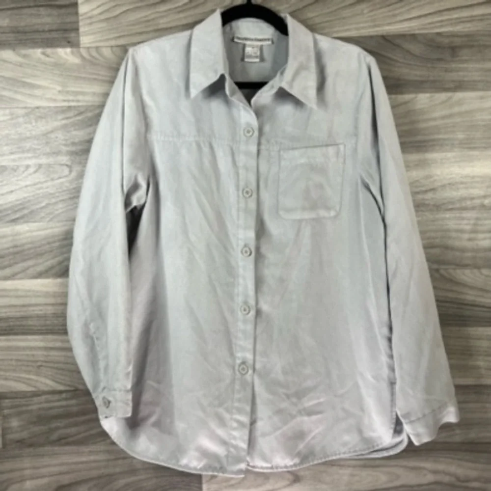 Drapers & Damons Womens Button Up Shirt Gray Long Sleeve Pockets‎ Boyfriend M